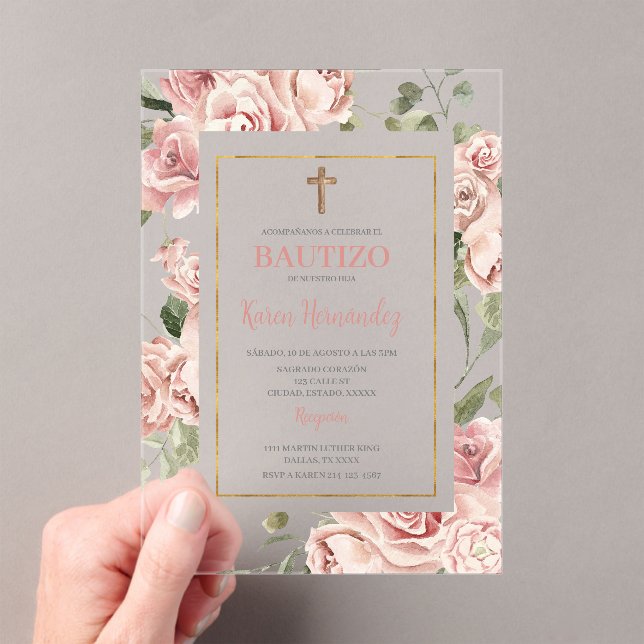 Spanisches Taufmädchen Acryleinladungen (Insitu (Handheld))