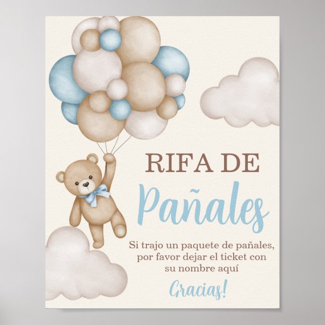 Spanisches Teddy Bear Diaper Raffel-Zeichen Poster (Vorne)