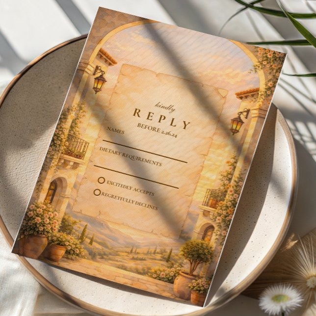Spanish Archway Romance Wedding RSVP Karte (Von Creator hochgeladen)