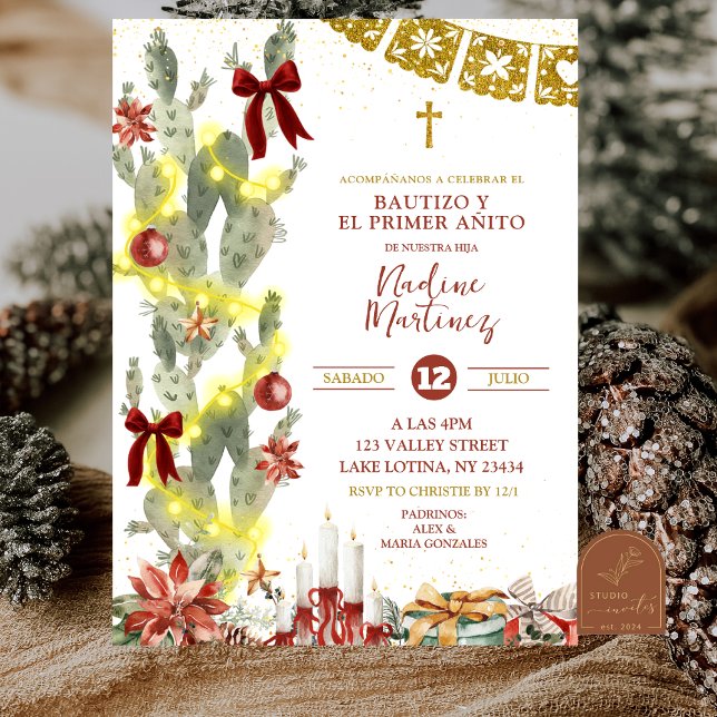 Spanish Cactus Christmas Baptism Invitation Einladung (Von Creator hochgeladen)