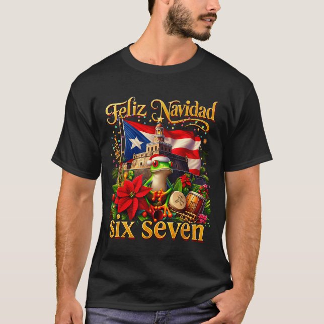 Spanish Christmas Funny Puerto Rico Boricua Coqui  T-Shirt (Vorderseite)