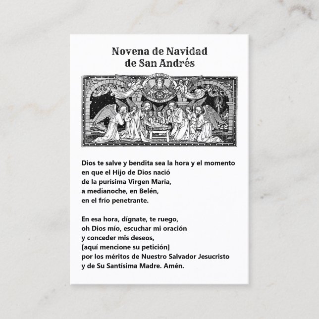 Spanish Christmas  St. Andrew Novena Prayer Visitenkarte (Vorderseite)