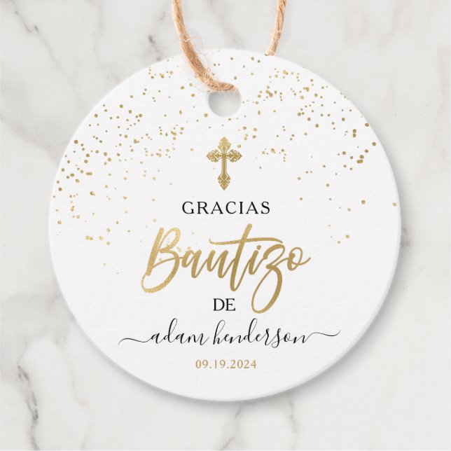 Spanish De Bautizo Gracias Gold Geschenkanhänger (Vorderseite)