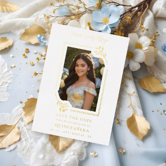 Spanish Elegant Photo Quinceañera Yellow Floral Folieneinladung