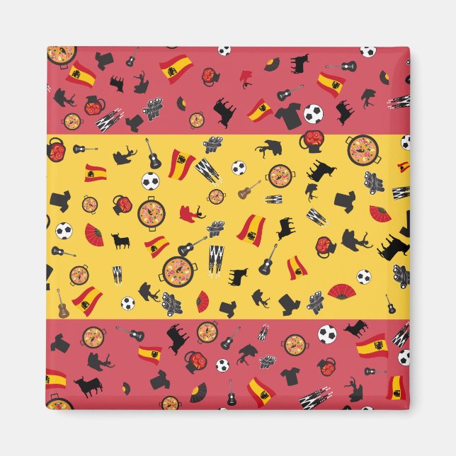 Spanish Flag with famous items of Spain Magnet (Vorne)