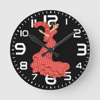 Spanish Flamenco Dancer with Fan Runde Wanduhr