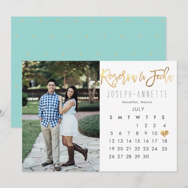 Spanish Foto von Save the Date Calendar falsch gol Einladung (Vorne/Hinten)
