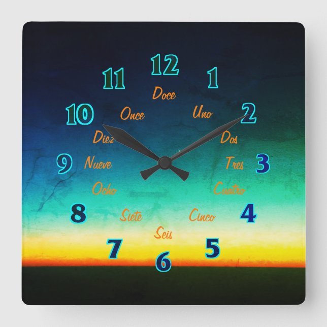 Spanish Letters Square Wall Clock Quadratische Wanduhr (Vorderseite)