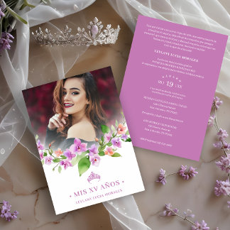 Spanish Mauve Princess Crown & Garland Mis XV Años Einladung