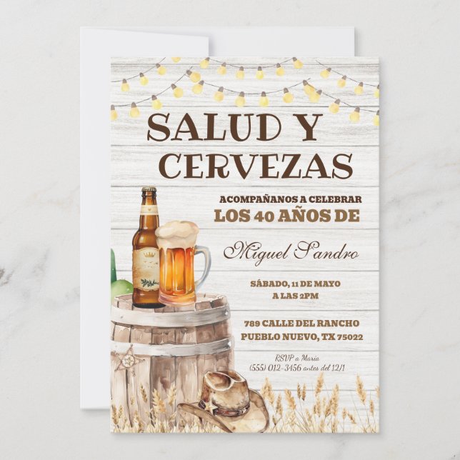 Spanish Mexican Man Beer Salud Invitation Einladung (Vorderseite)