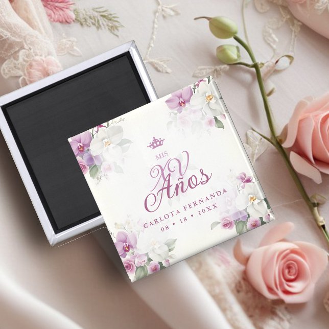 Spanish Mis XV Exquisite Floral Orchids Bouquets Magnet (Spanish Romantic Exquisite Floral Orchids Bouquets Mis XV Años Magnet.)