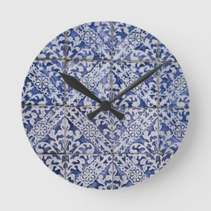 Spanish Moroccan Tile Pattern Texure Vintage Runde Wanduhr