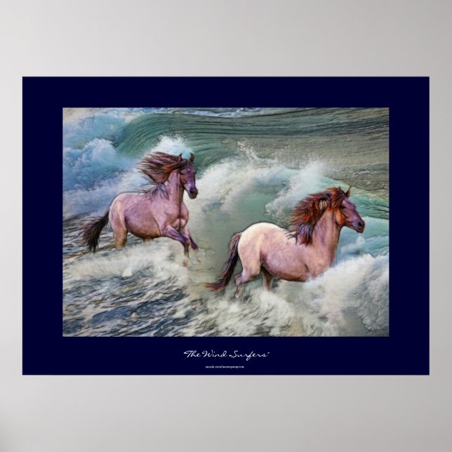 Spanish Mustang Horses & Beach Surf Art Print Poster (Vorne)