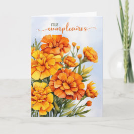 Spanish Oct Birthday Feliz Cumpleanos Marigolds Karte