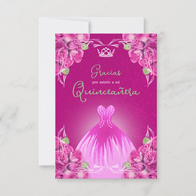 SPANISH PINK ROSES QUINCEAÑERA | DANKESKARTE (Vorderseite)
