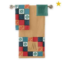 Spanish Portuguese Azulejos Tiles Monogram Initial Badhandtuch Set