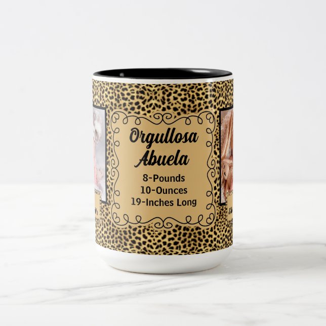 SPANISH Proud Grandmother Cheetah Print 2 Foto Zweifarbige Tasse (Mittel)