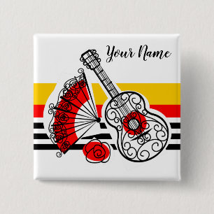 Spanish Souvenirs Classic Stripe Name Square Button