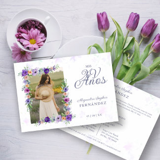 Spanish Sweet Floral Charm Lilac Shades Photo XV Einladung