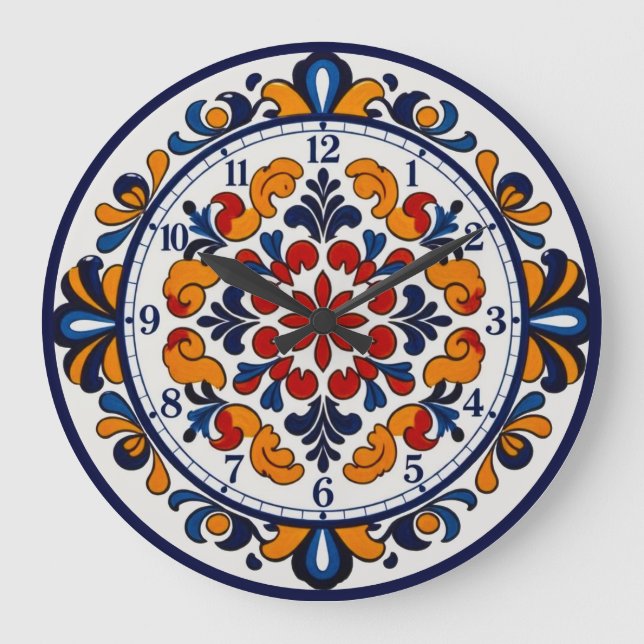 Spanish Talavera Style Numbered Clock Große Wanduhr (Vorderseite)