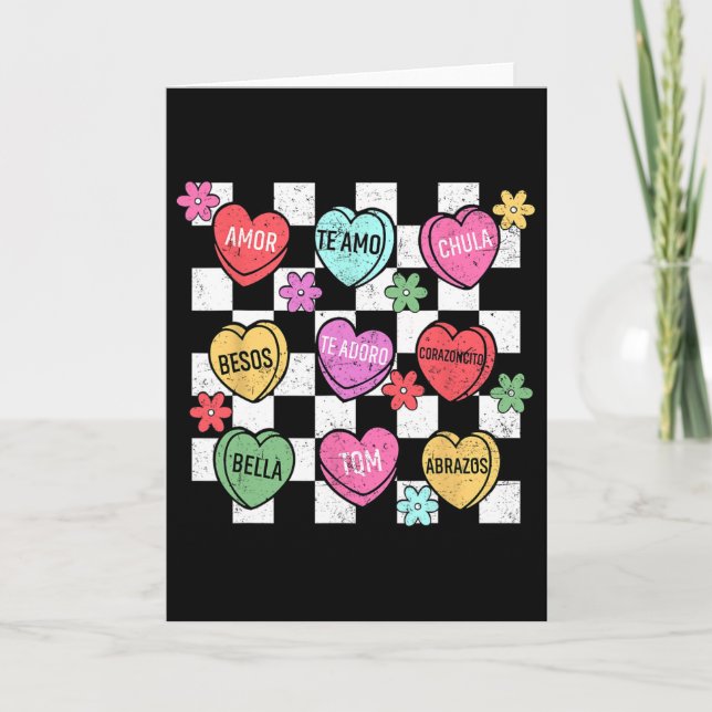 Spanish Valentine Conversation Heart Feliz San Val Karte (Vorderseite)