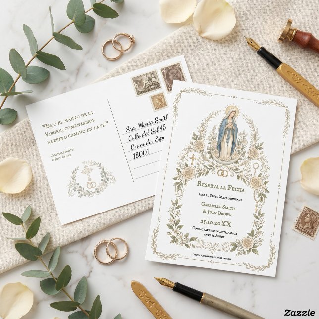 Spanish Virgin Mary Catholic Reserva la Fecha Postkarte (Von Creator hochgeladen)