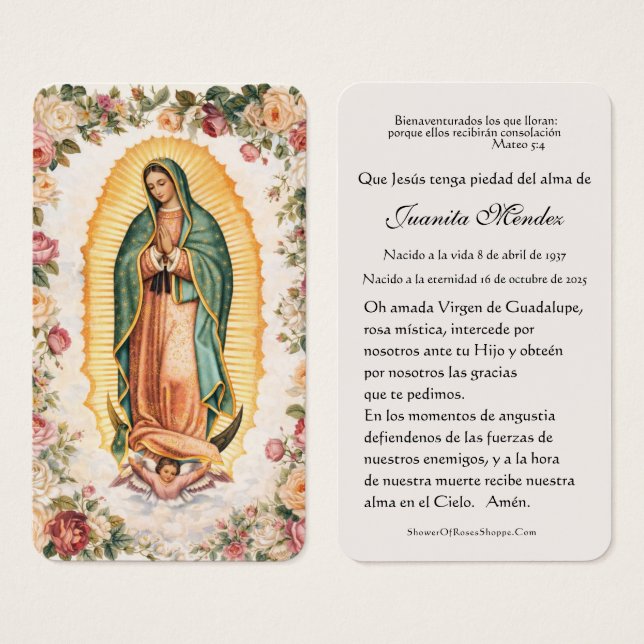 Spanish Virgin Mary Holly Religious Prayer Card (Vorne & Hinten)
