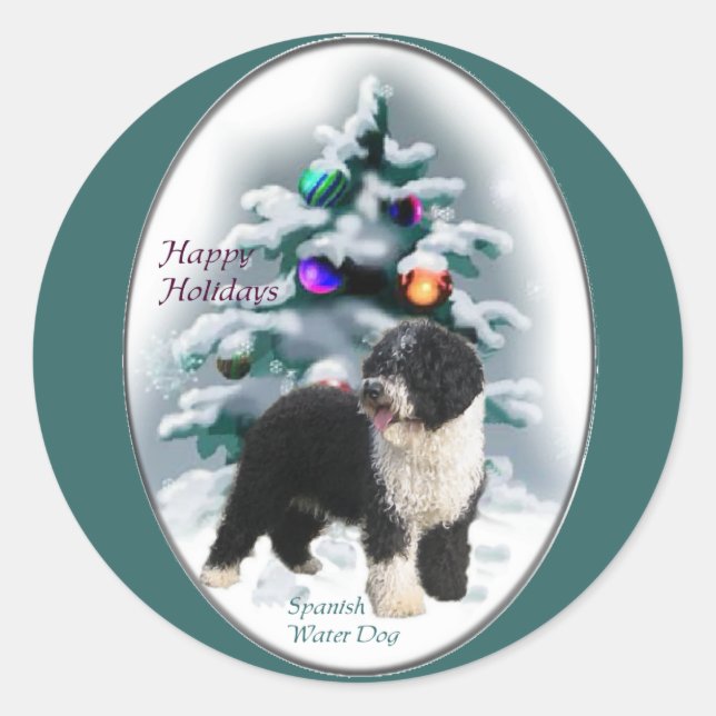 Spanish Water Dog Weihnachtsgeschenke Runder Aufkleber (Vorderseite)