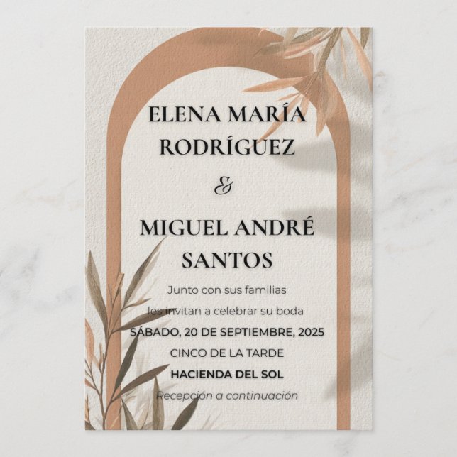 Spanish Wedding Invitation Terracotta Arch Olive Einladung (Vorderseite)