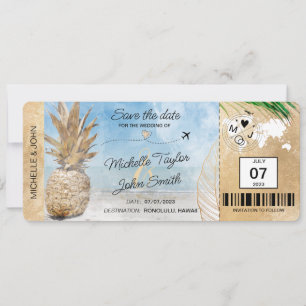 Sparen Sie das Datum Bordkarte Weltkarte Ananas In Einladung