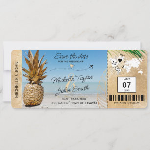 Sparen Sie das Datum Bordkarte Weltkarte Ananas In Einladung