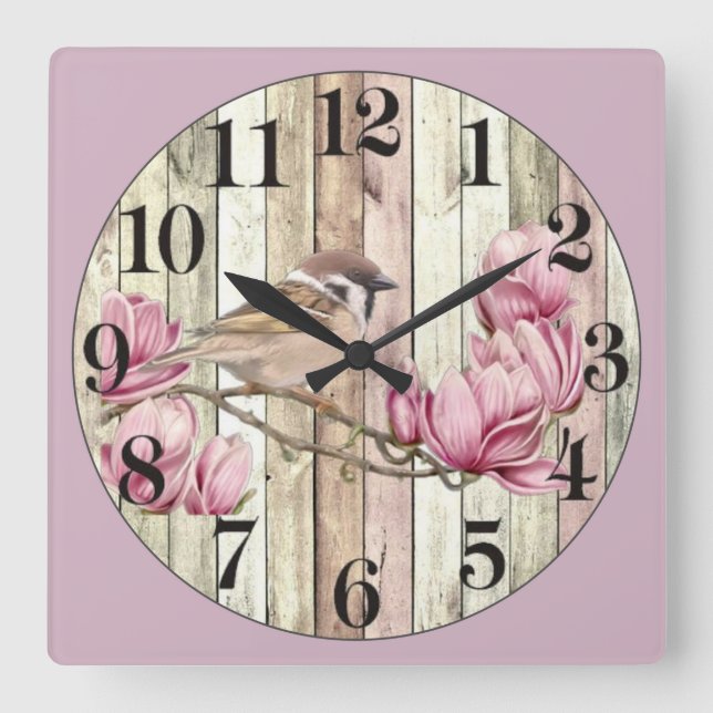Spargel auf einer rosa Blume Quadratische Wanduhr (Vorderseite)