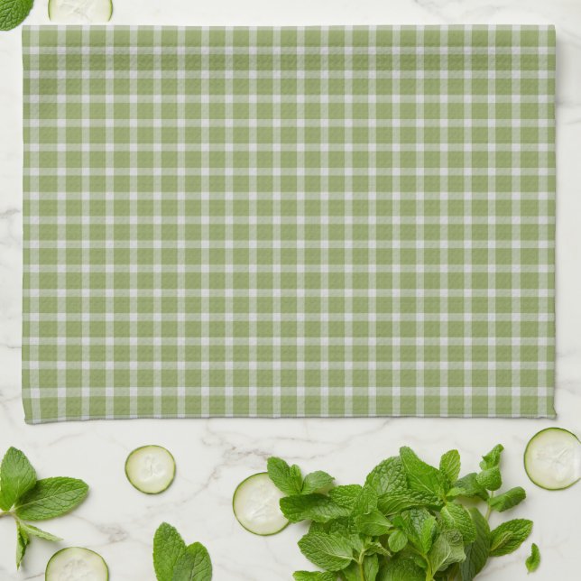 Spargel Grün und weiß kariert Gingham-Karo Geschirrtuch (Gefaltet)