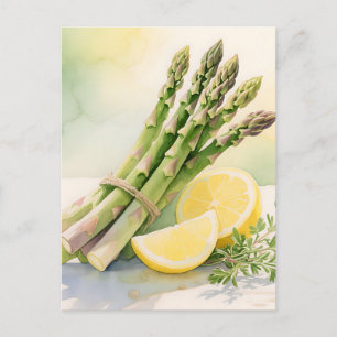 Spargel-Zitronen-Aquarell Postkarte