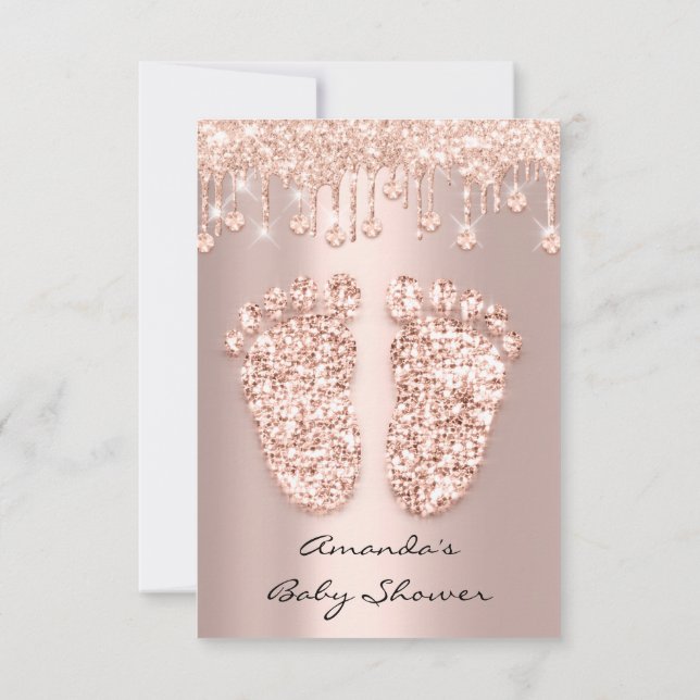 Spark Crystals Tropfen Rose Gold Baby Shower Feet Einladung (Rückseite)