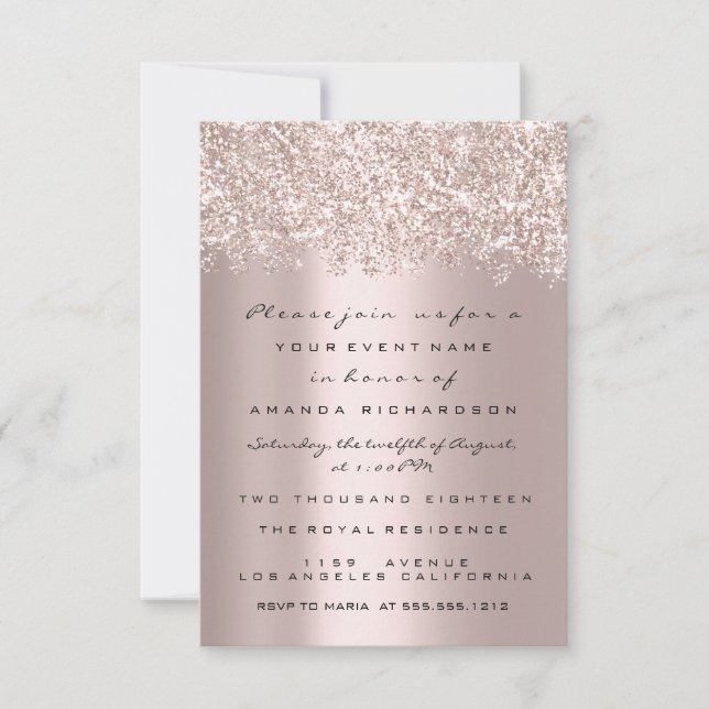 Spark Glitzer Confetti Gray Rose Bridal Sweet 16. Einladung (Vorderseite)
