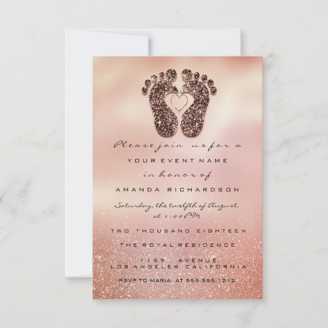 Spark Glitzer Kinderdusche Feet Rose Gold Glam VIP Einladung (Vorderseite)