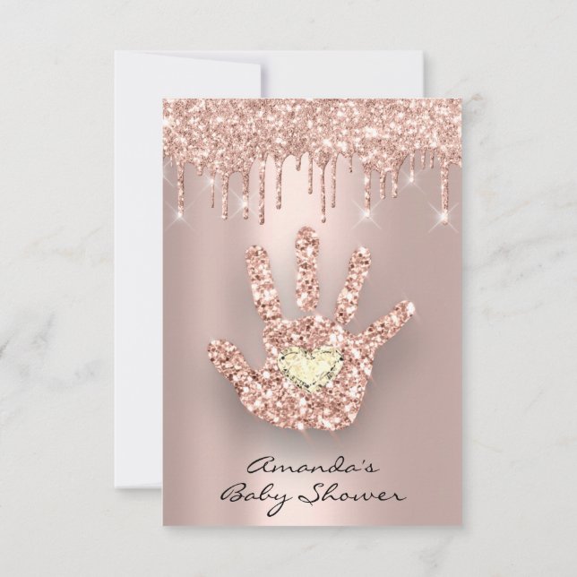 Spark Glitzer Tropfen Rose Gold Baby Dusche Hand Einladung (Rückseite)