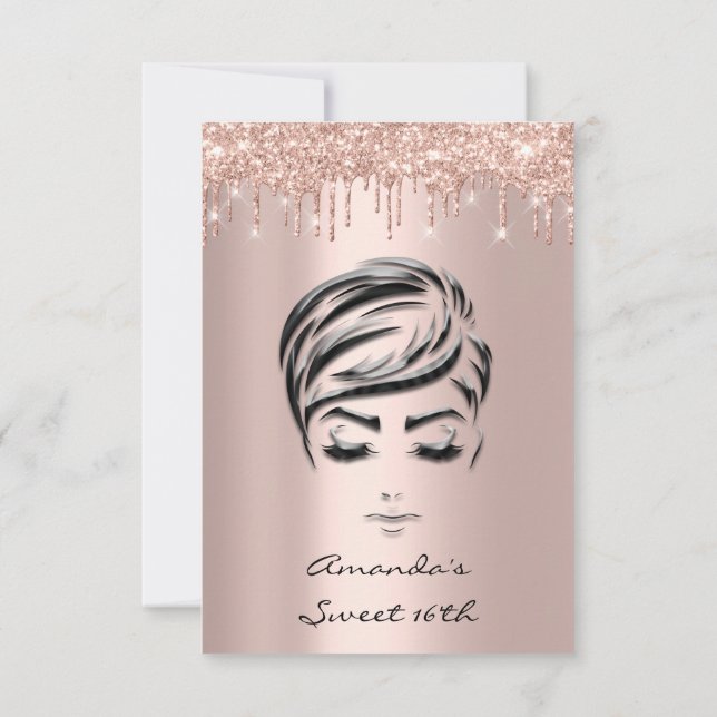 Spark Glitzer Tropfen Rose Gold Sweet 16. 15. Gir Einladung (Rückseite)