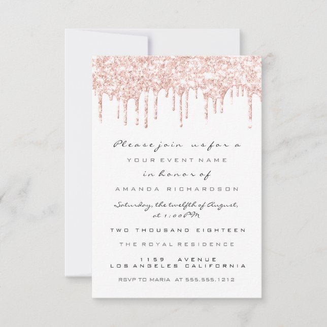 Spark Glitzer Tropfen Rose White Bridal Sweet 16. Einladung (Vorderseite)