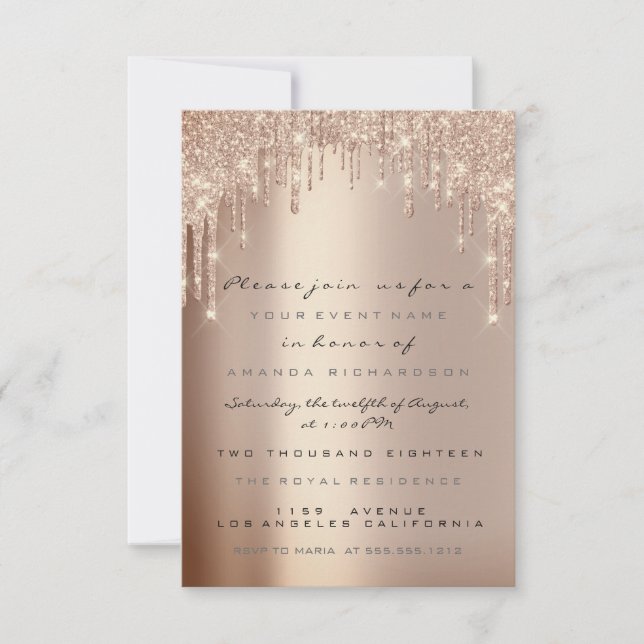 Spark Glitzer Tropfens Rose Lux Bridal Sweet 16. Einladung (Vorderseite)
