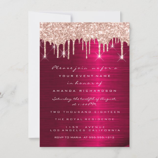 Spark Glitzer Tropfens Rose Rote Marsala Bridal 16 Einladung (Vorderseite)