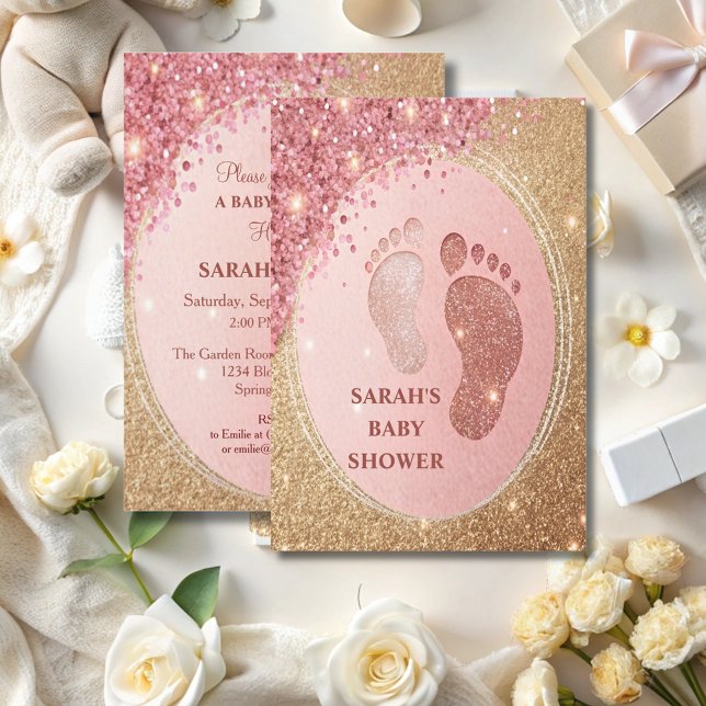 Spark Gold Glitzer Baby Dusche Feet VIP Einladung (Von Creator hochgeladen)