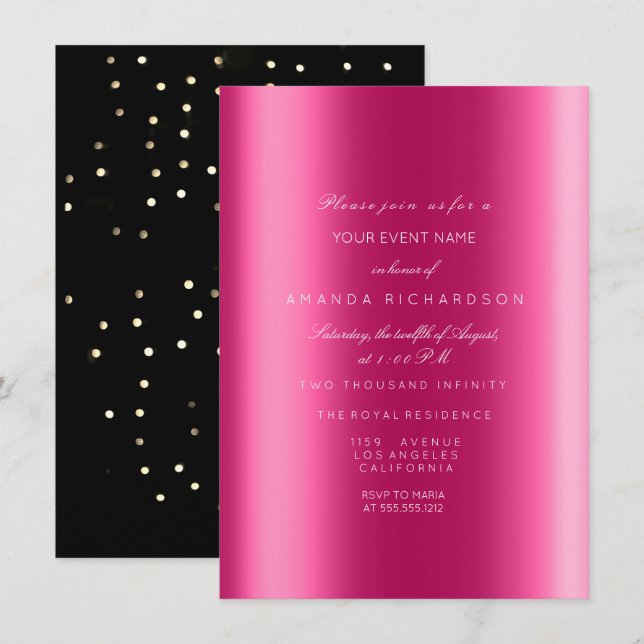 Spark Metallic Sepia Black Confetti Fuchsia Bridal Einladung (Vorne/Hinten)