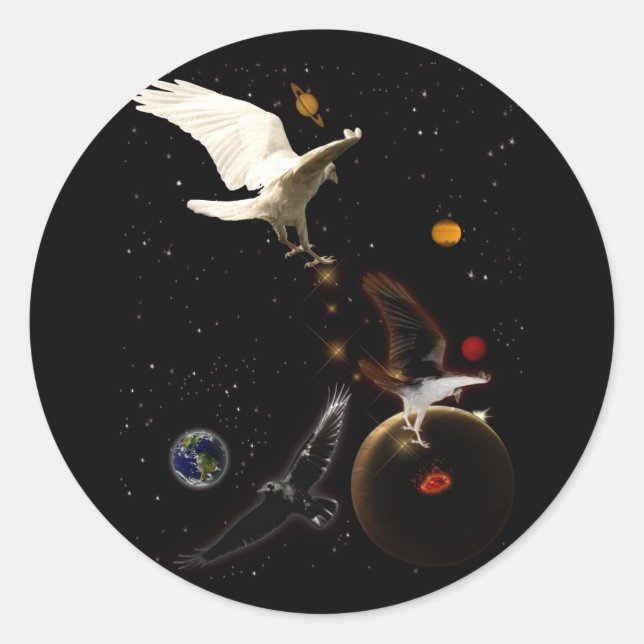 "Spark of Creation" Weißer Raven Geschenke Runder Aufkleber (Vorderseite)