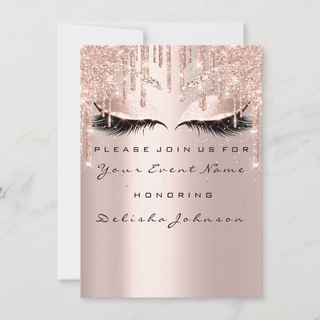 Spark Sweet 16. Glitzer Tropfens Bridal Makeup Einladung (Vorderseite)