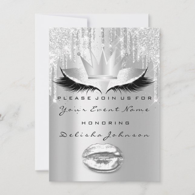 Spark Sweet 16. Tropfen Bridal Makeup Crown Gray Einladung (Vorderseite)