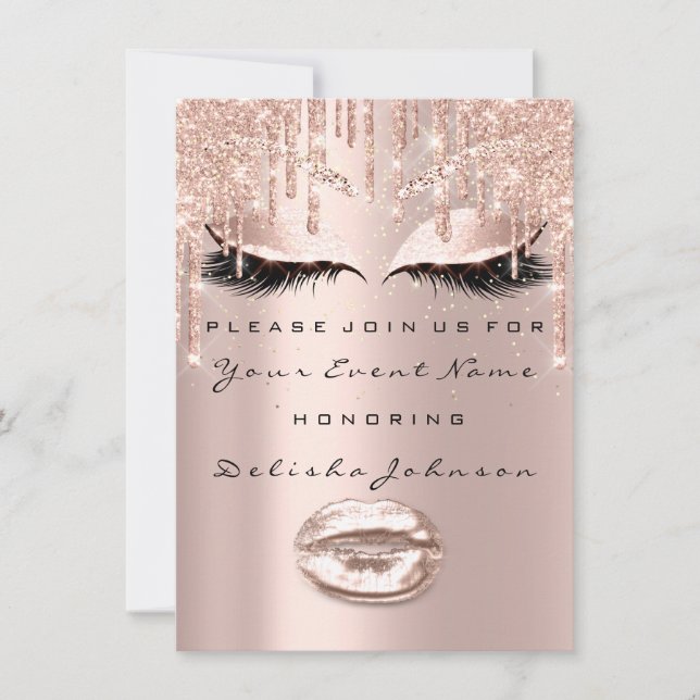 Spark Sweet 16. Tropfen Glitzer Bridal Makeup Lips Einladung (Vorderseite)