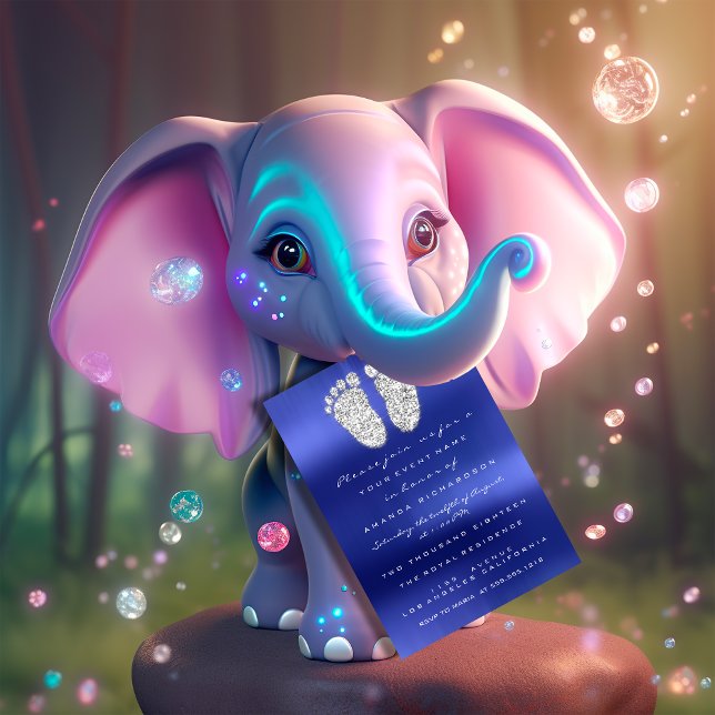 Spark Tropfen Silver Royal Blue Baby Dusche Feet Einladung (Spark Drips Silver Royal Blue Baby Shower Feet Invitation)