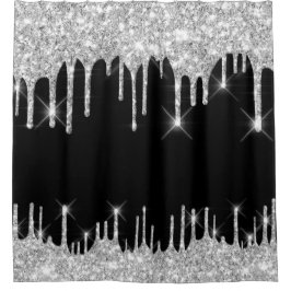 Spark Tropfens Glitzer Effekt Schwarzes Silber Gra Duschvorhang